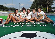 Lakewood Ranch senior soccer players Marissa Milko, Audrey Reinisch, Haley Martin, Kaitlin Deglman and Taylor Halligan made sure to get spaces next to each other.