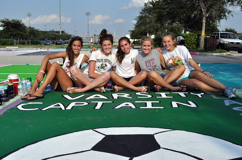 Lakewood Ranch senior soccer players Marissa Milko, Audrey Reinisch, Haley Martin, Kaitlin Deglman and Taylor Halligan made sure to get spaces next to each other.