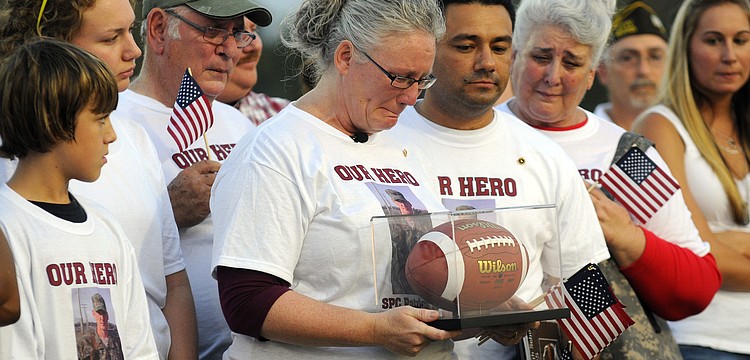 U.S. Army Spc. 4 Patrick Lay IIâ€™s family received an autographed football from Ohio State head coach Luke Fickell with the words â€œWe thank you for your ultimate sacrifice. May God bless your family.â€