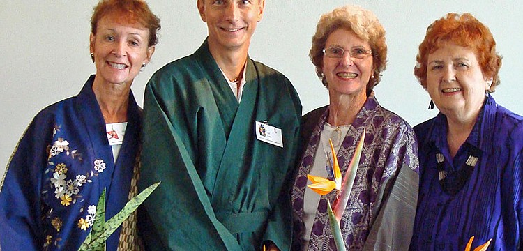 Sarasota Chapter of Ikebana International President Jennifer Walker, Program Chair Gil Lee, Polly Curran and Pat Bonarek
