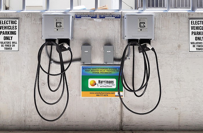 The city of Sarasota already has two electric car-charging stations in the Palm Avenue parking garage. Photo by Rachel S. O'Hara.