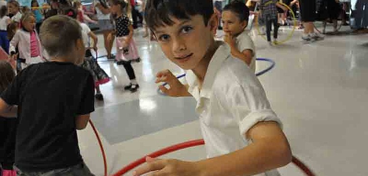 Drew Clark, 7, couldn't wait for the hula-hoop contest.