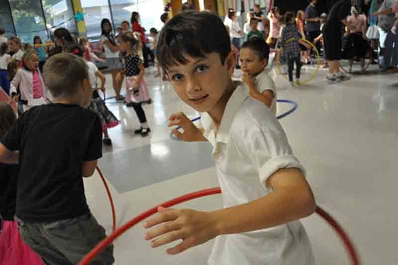 Drew Clark, 7, couldn't wait for the hula-hoop contest.