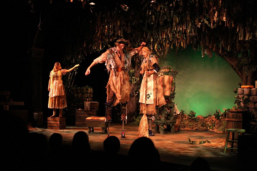 Andy McCain, as Morham the Giant, marches around the stage on stilts shouting â€œFe Fi Fo Fumâ€ during â€œJack and the Enchanted Beanstalkâ€ Tuesday, Sept. 27 at the Gompertz Theatre.