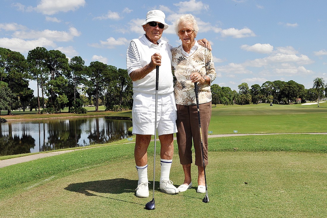 At 100 years old, Gus Andreone, with his wife, Betty, continues to play golf at Palm-Aire Country Club two to three times a week.