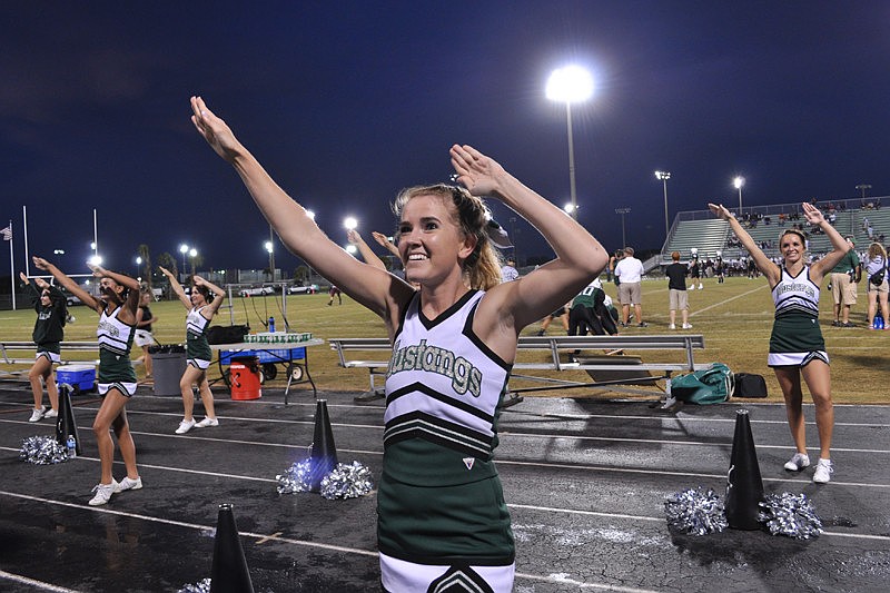 Hannah Rowland and her fellow cheerleaders kept the mood lively.
