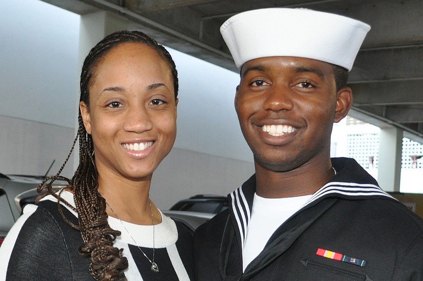 India Lambert and Seaman HR Clarence Cheaves, U.S. Navy at the NAACP Freedom Awards Dinner, October 6 at the Hyatt.