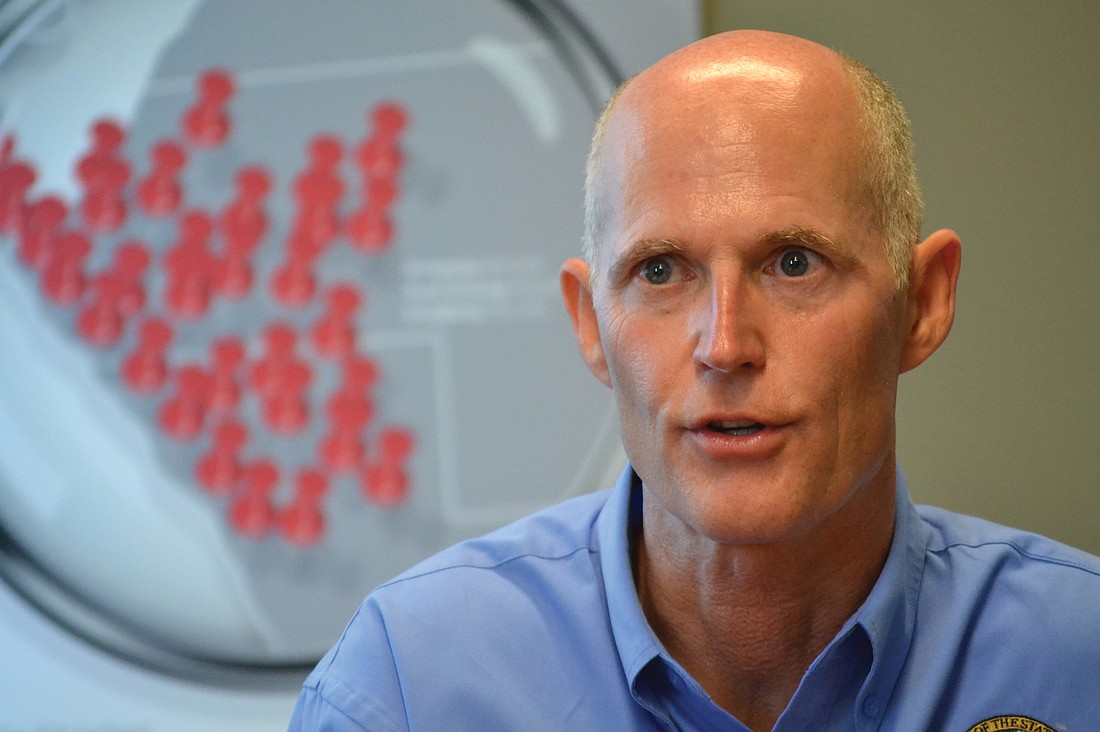 Florida Gov. Rick Scott visited The Observer GroupÃ¢â‚¬â„¢s downtown Sarasota office Monday to answer questions for its editorial board about his agenda for the upcoming legislative session.