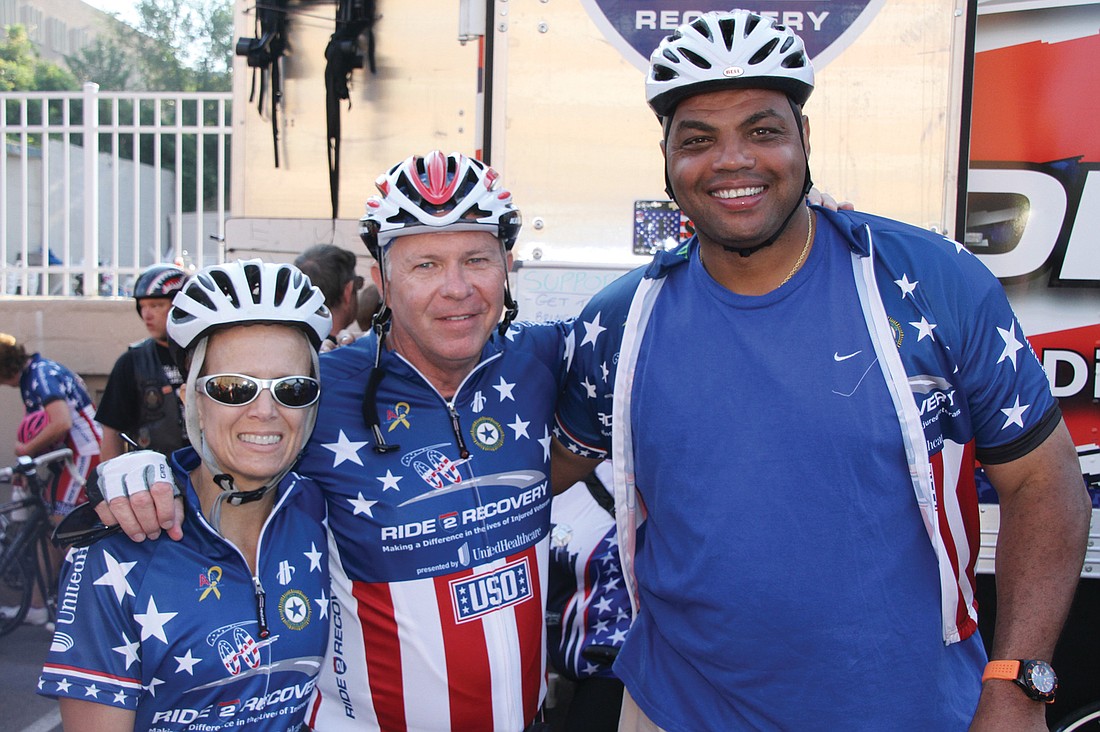 Billie and Bob Delaney with Charles Barkley, who also joined in on the ride