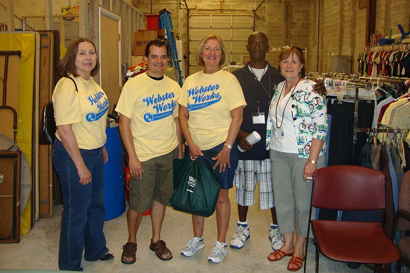 Volunteers from Webster University Sarasota helped sort items at the Community Coalition on Homelessness.