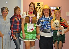 Winnie Schroeder, Kathryn Winn, Amanda Wilson, Dr. Pam Letts, Gerri O'Brien and Bella Letts get into the Halloween spirit at Centre Shops Family Practice.