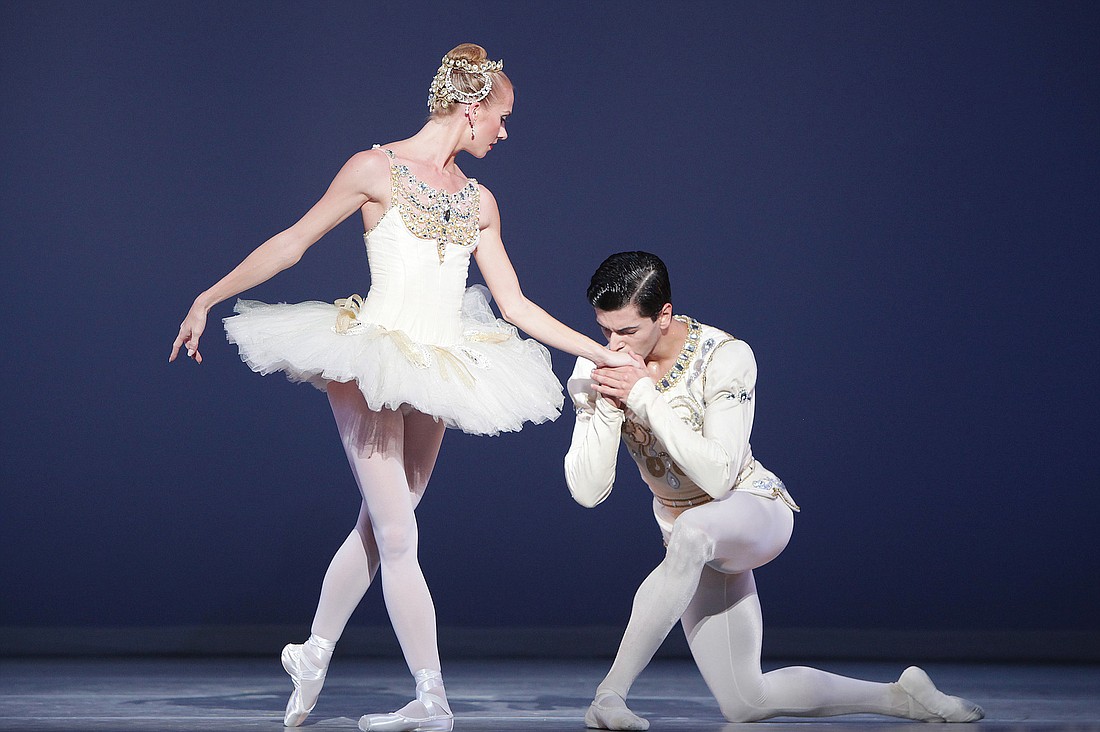 Danielle Brown and Ricardo Graziano dance the pas de deux from "Diamonds" at the Kennedy Center. Photo by Frank Atura.