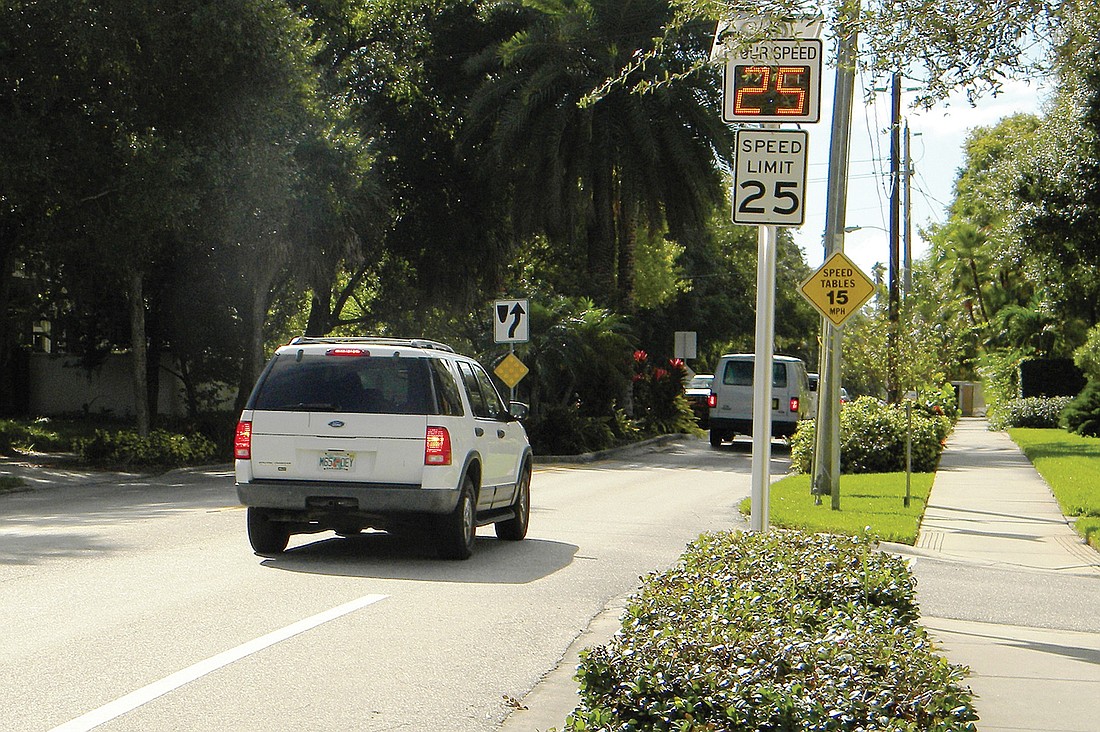 The radar signs that will be installed on Siesta Key will be similar to the models well known to drivers on Orange Avenue in Sarasota. Photo by Norman Schimmel.