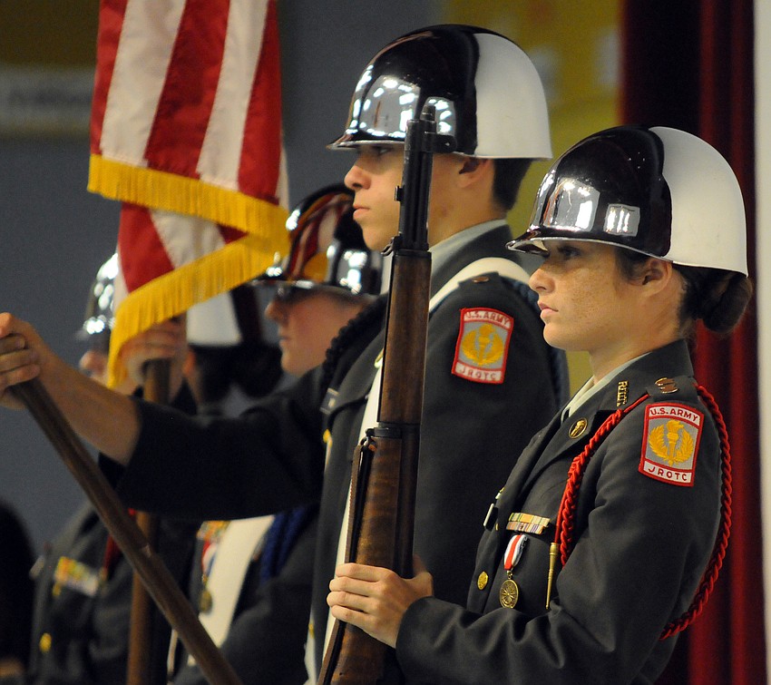 The Lakewood Ranch High JROTC Color Guard presented the colors.