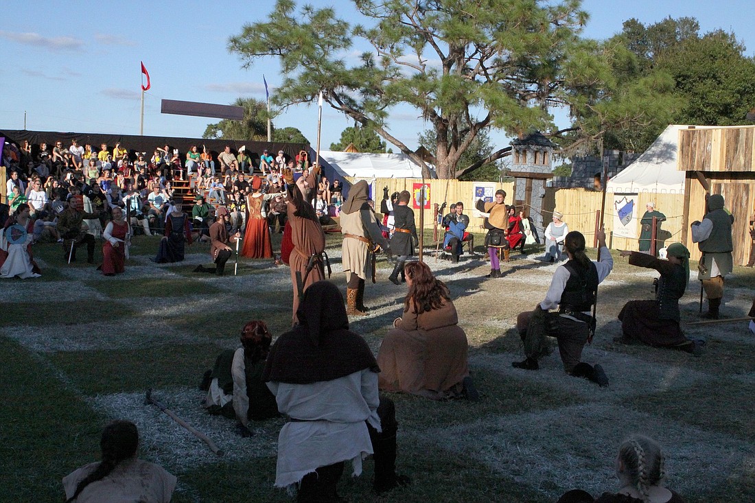 The nobles played against the peasants in a Human Combat Chess Match on the Chess Field at the Sarasota Medieval Festival.