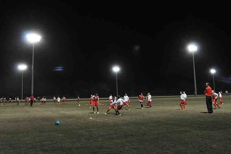 Soccer and lacrosse teams were practicing on the fields at the time of the lighting ceremony.