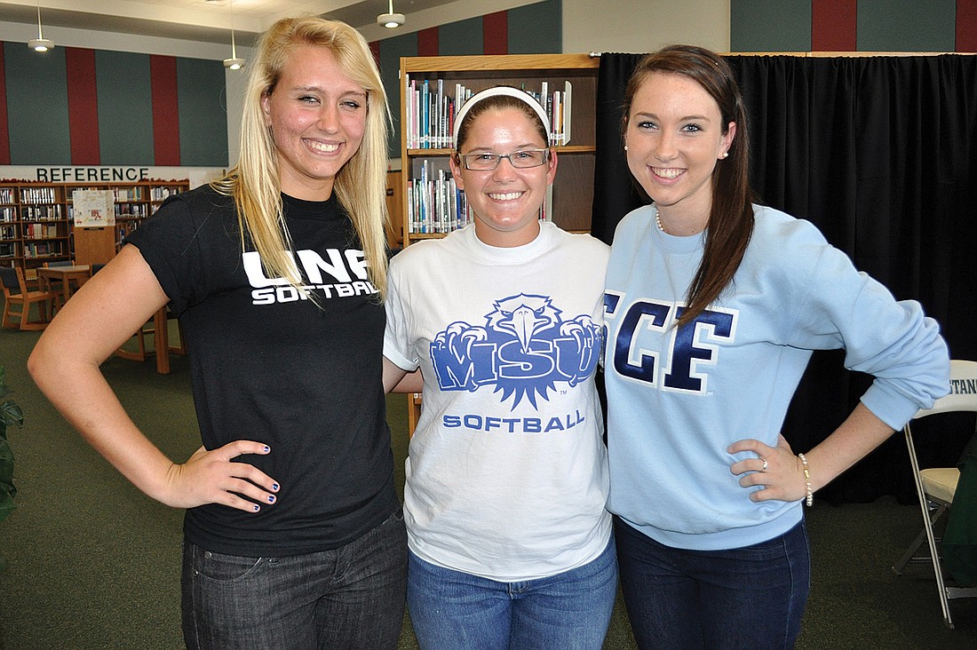 Lakewood Ranch softball players Quillan Toler, Dana Hutchins and Amber Ozment all announced their college intentions Nov. 16.