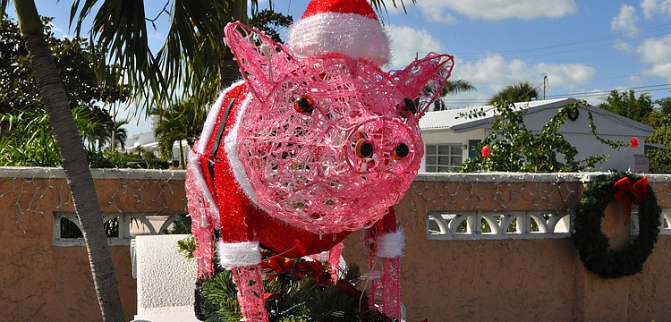 This Santa Pig stands proudly on top of the Beachaven Condominiums sign on Siesta Key.