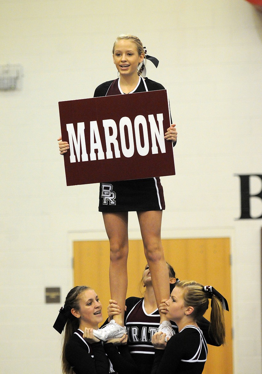 Sophomore Savannah Cummings led the crowd in the Pirates maroon and white cheer.