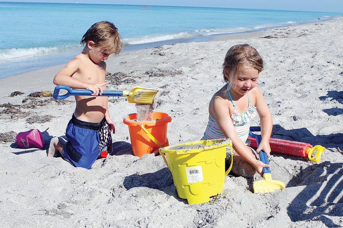 Charles Chappell and his sister, Claudia, play in the sand in June at the Sea Gate Club during their vacation.