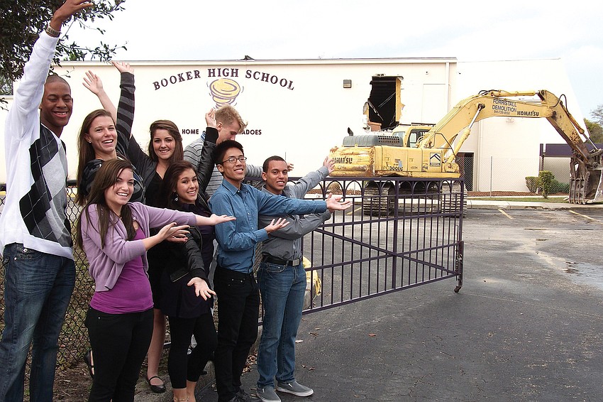 Booker High School students gathered to point toward their future: major school renovations that also will unite the campus, ridding it of the Orange Avenue split.