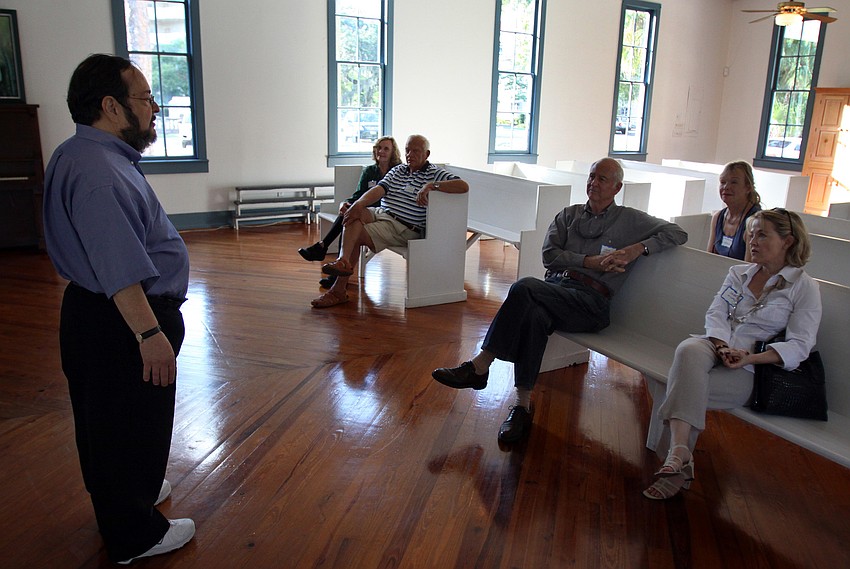Howard Rosenthal, one of the docents for the Crocker Memorial Church, talks about the history of the church, Tuesday, Oct. 25, as part of the Owen Burns Celebration Honoring John Hamilton Gillespie Week.