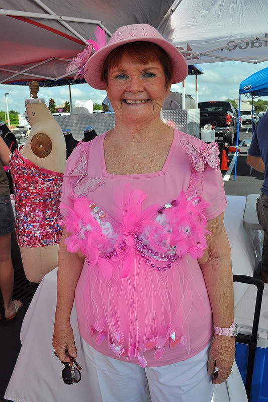 Margie Carpinella proudly sported the bra she made for the event.
