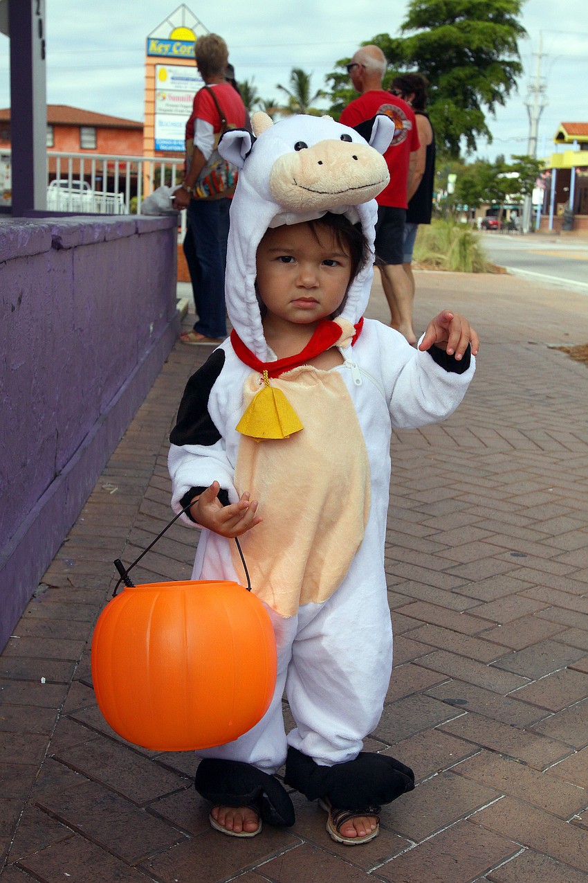 Mya Litner, 20 mos., dressed as a cow.