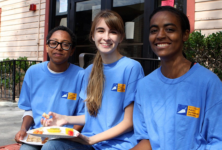 New College archaeology students Jehan Sinclair, Ashley Parks and Kortney Lapeyrolerie