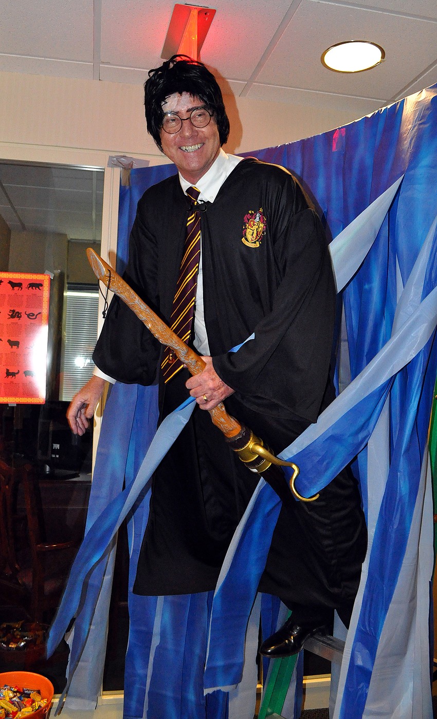 Steve McDonald was dressed as a high-flying, Quidditch-playing Harry Potter.