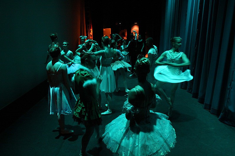 Advanced students do some last minute practicing backstage before the curtain comes up at the Glenridge.
