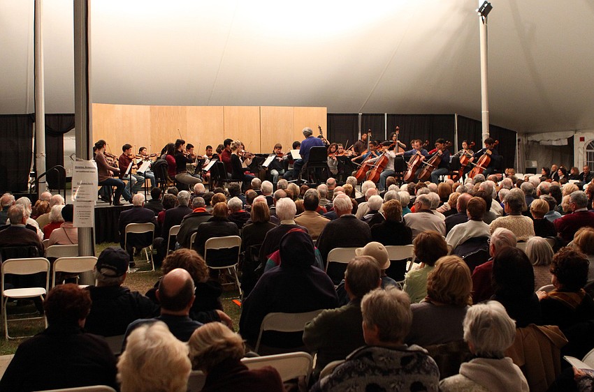 Itzhak Perlman directs the 36 students participating in the Sarasota Winter Residency program during a live rehearsal, Tuesday, Jan. 3, at USF Sarasota-Manatee.