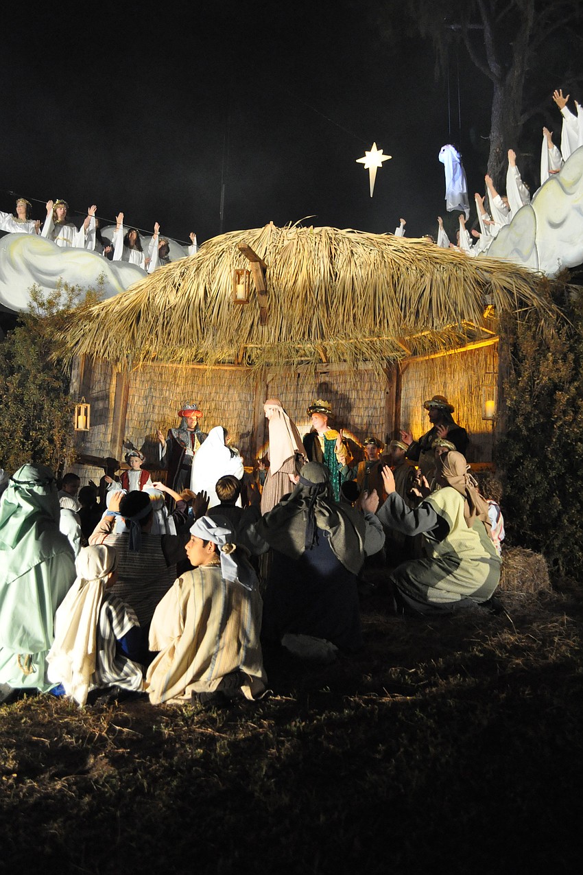 Everyone gathered to worship the baby Jesus.