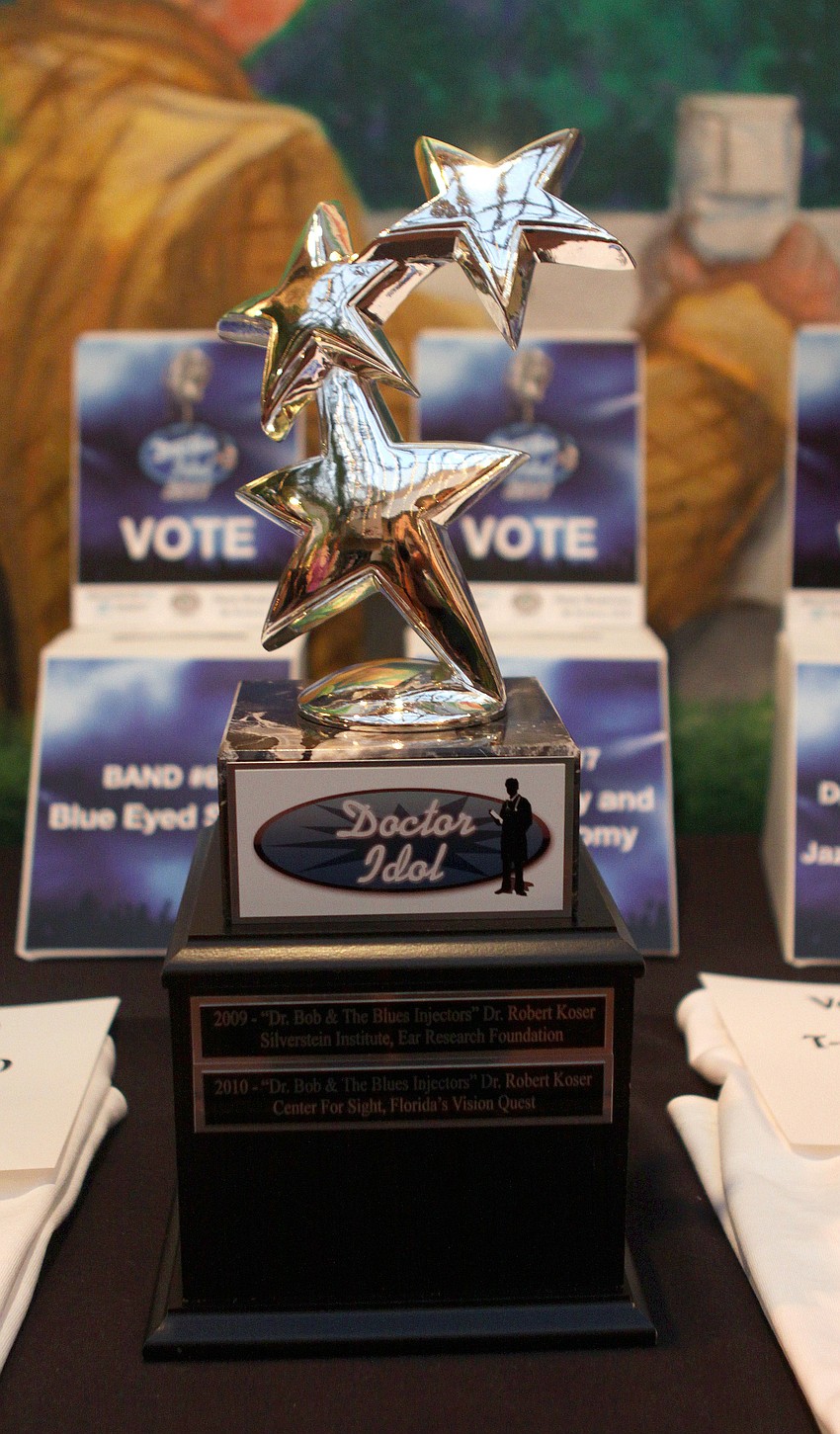 The trophy for Dr. Idol was on display along with the voting boxes for the 12 bands that played Thursday, Oct. 14 at Michaelâ€™s on East.