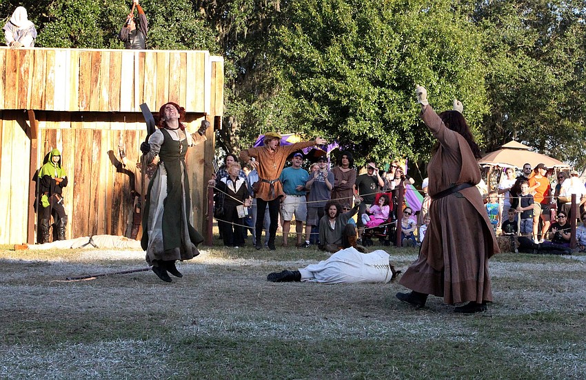 Two peasant women defeat a noble woman during the second chess match of the day.