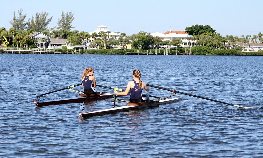 Negreiro and Fitzgibbon, both of Westminster Academy, have a bit of trouble out on the water.