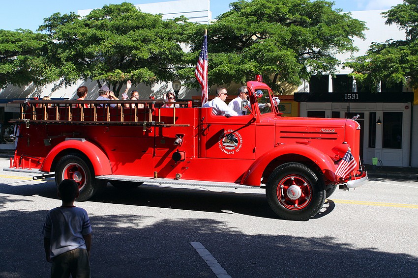 An old fire truck started off the Remembrance March Sunday, Sept. 11, down Main street.