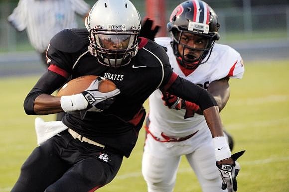 EAST COUNTY: Braden River senior Troy Gatling hauled in a 35-yard reception in the third quarter of the Pirates 45-3 loss to Palmetto Sept. 16.