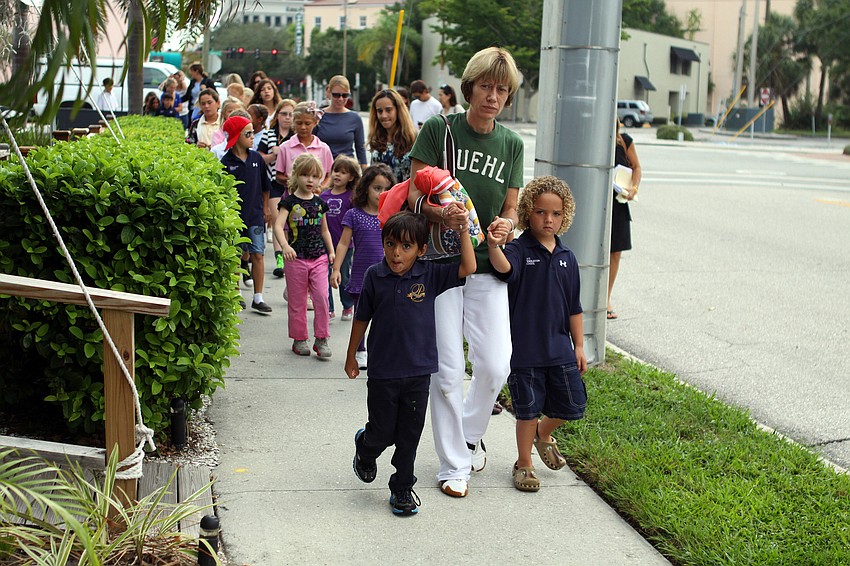 Students from IMG Pendleton walked together Tuesday, Sept. 27 towards the Gompertz Theatre.