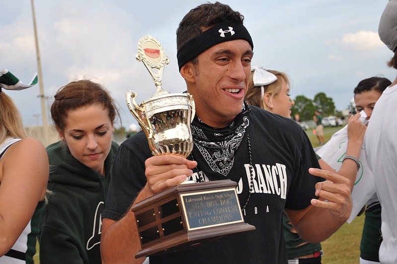Senior Lucas Sanchez won the hot dog eating contest for the second year in a row.