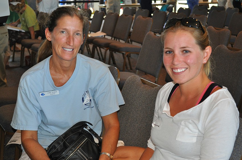 Cyndi Seamon is a volunteer for the Turtle patrol, turtle hospital and turtle exhibits and she is recruiting potential volunteer Lindsey Conrad.