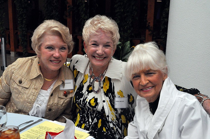Carol Blackburn, Linda Miller and Ann Middlecamp pose together at their table, Wednesday, Oct. 26, during the Dillardâ€™s Fashion Show and Luncheon to benefit Baby Basics of Sarasota County at the food court at the Westfield Southgate Mall.
