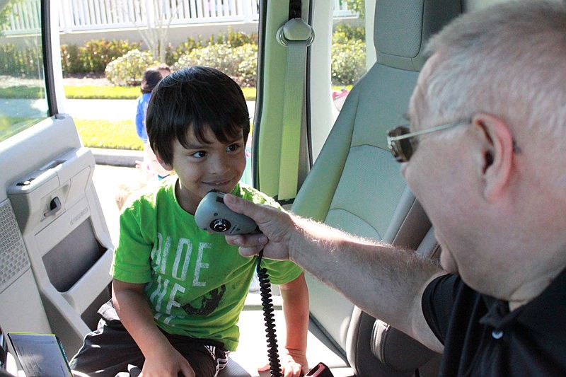 Mateu Dalmau was thrilled to try out the fire truck's equipment.