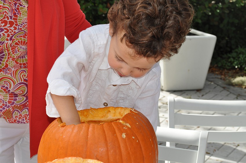 Adam Bomberger investigates a pumpkin