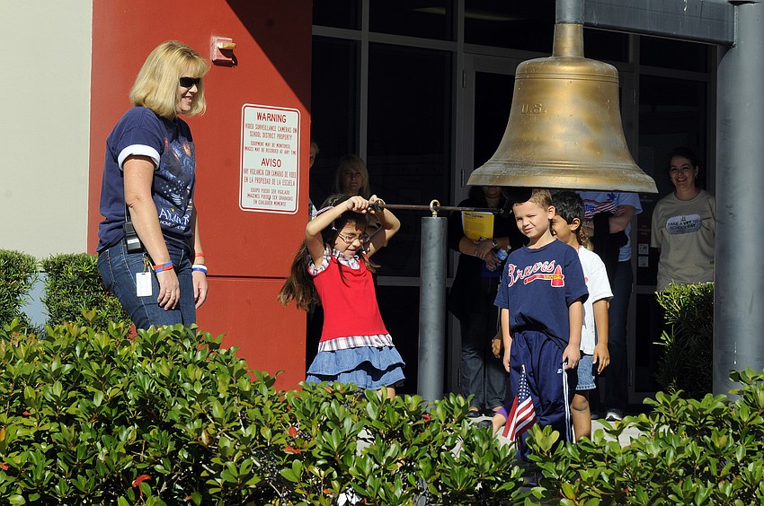 Seven-year-old Gabby Odicio was one of several first-graders who got to ring the Freedom Bell.