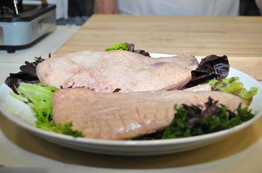 Each contestant had to select a secret protein ingredient. This is duck.