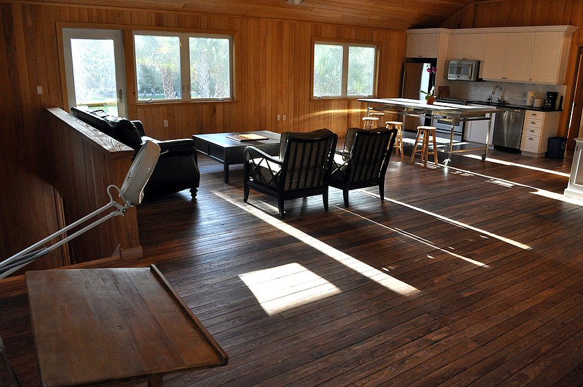 The main room inside the artist in residency apartment in the newly restored 1931 carriage house out at Bay Preserve.