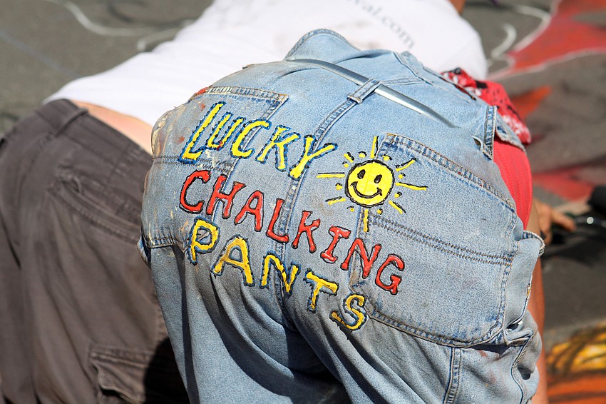 Dee Sabean purposefully decorated her pants for the chalk fest this year because she disliked all the photos showing her rear end from last year's festival.