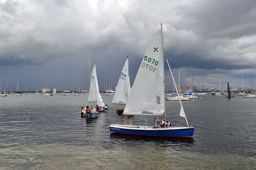 Sailboats come in after racing in the windmill class Saturday, Sept. 3 at the 65th Labor Day Regatta at the Sarasota Sailing Squadron.