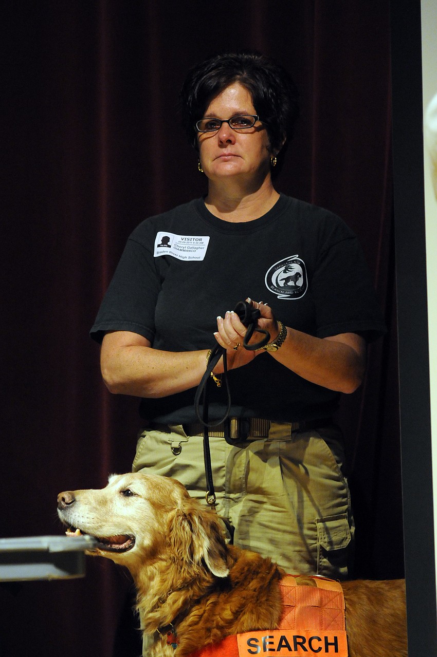 Cheryl Gallagher, pictured with her dog Sekou, is a member of Sarasota K9 Search and Rescue.